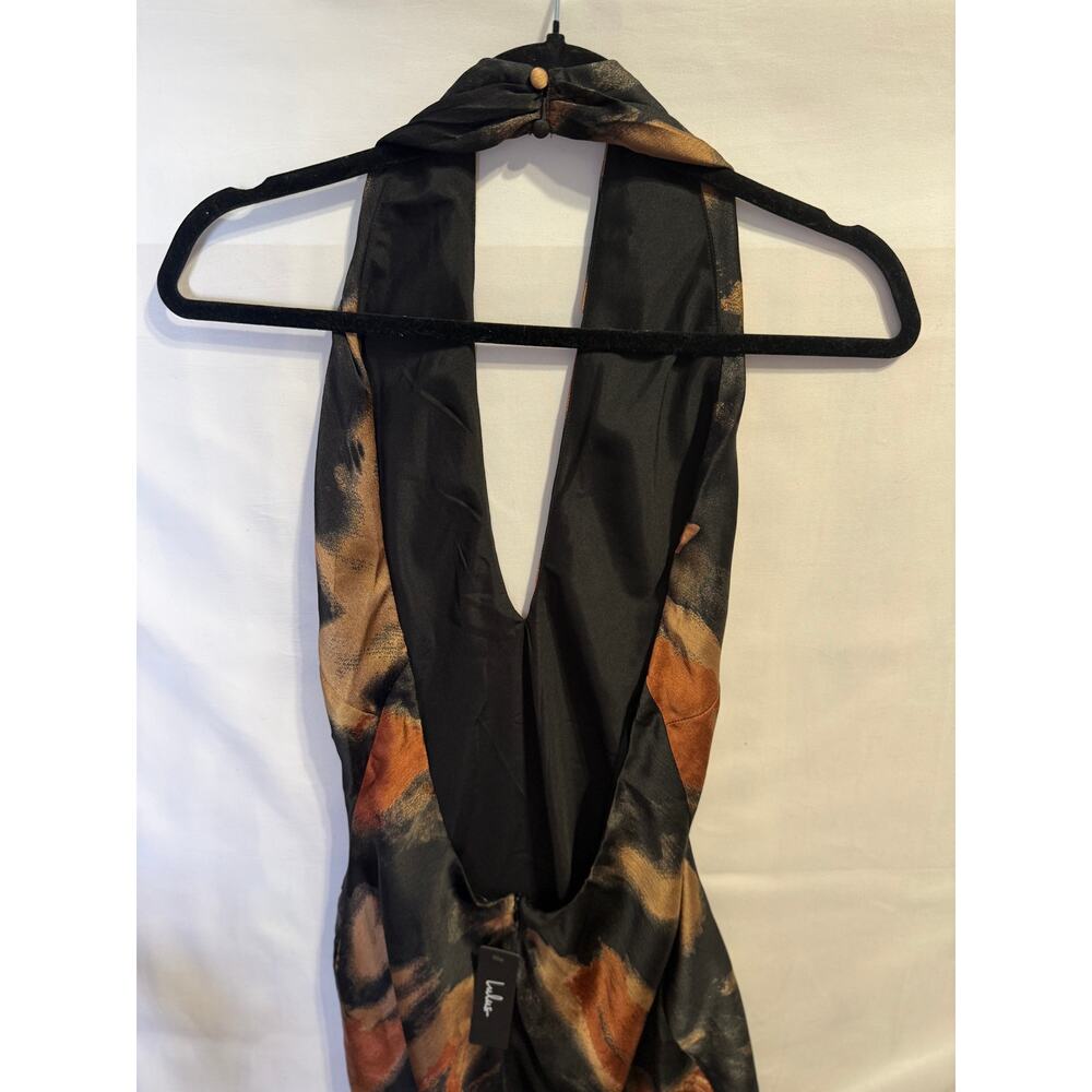 Lulus Halter Midi Dress Small NWT Satin Abstract Print Front Slit Open Back - Picture 5 of 16